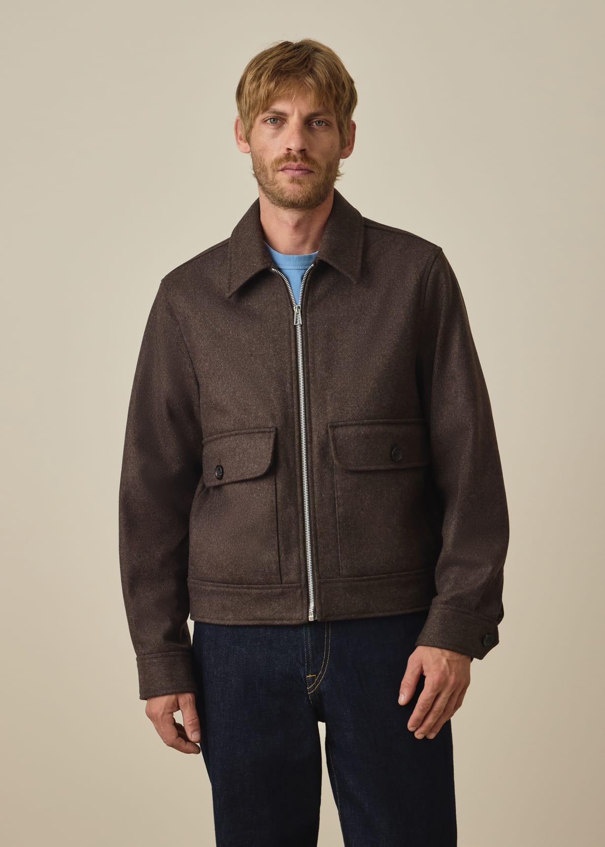 Paul Smith collectionウールモヘアカジュアルジャケット★上質 Men's Brown Wool-Blend Cropped Patch-Pocket Jacket