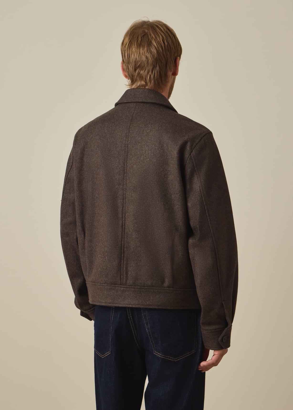 Men's Brown Wool-Blend Cropped Patch-Pocket Jacket