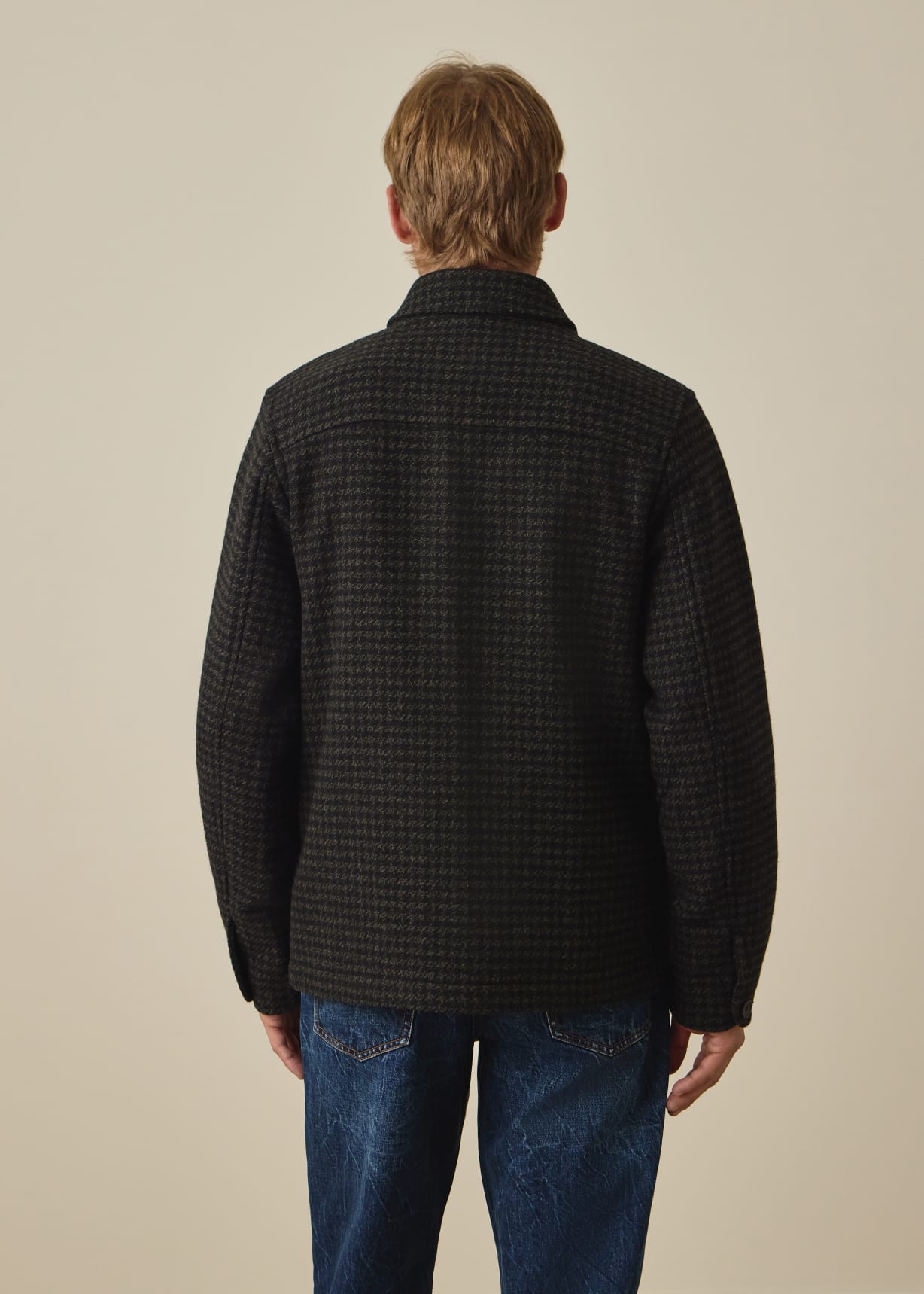 Men's Dark Green Dogtooth Wool-Blend Chore Jacket