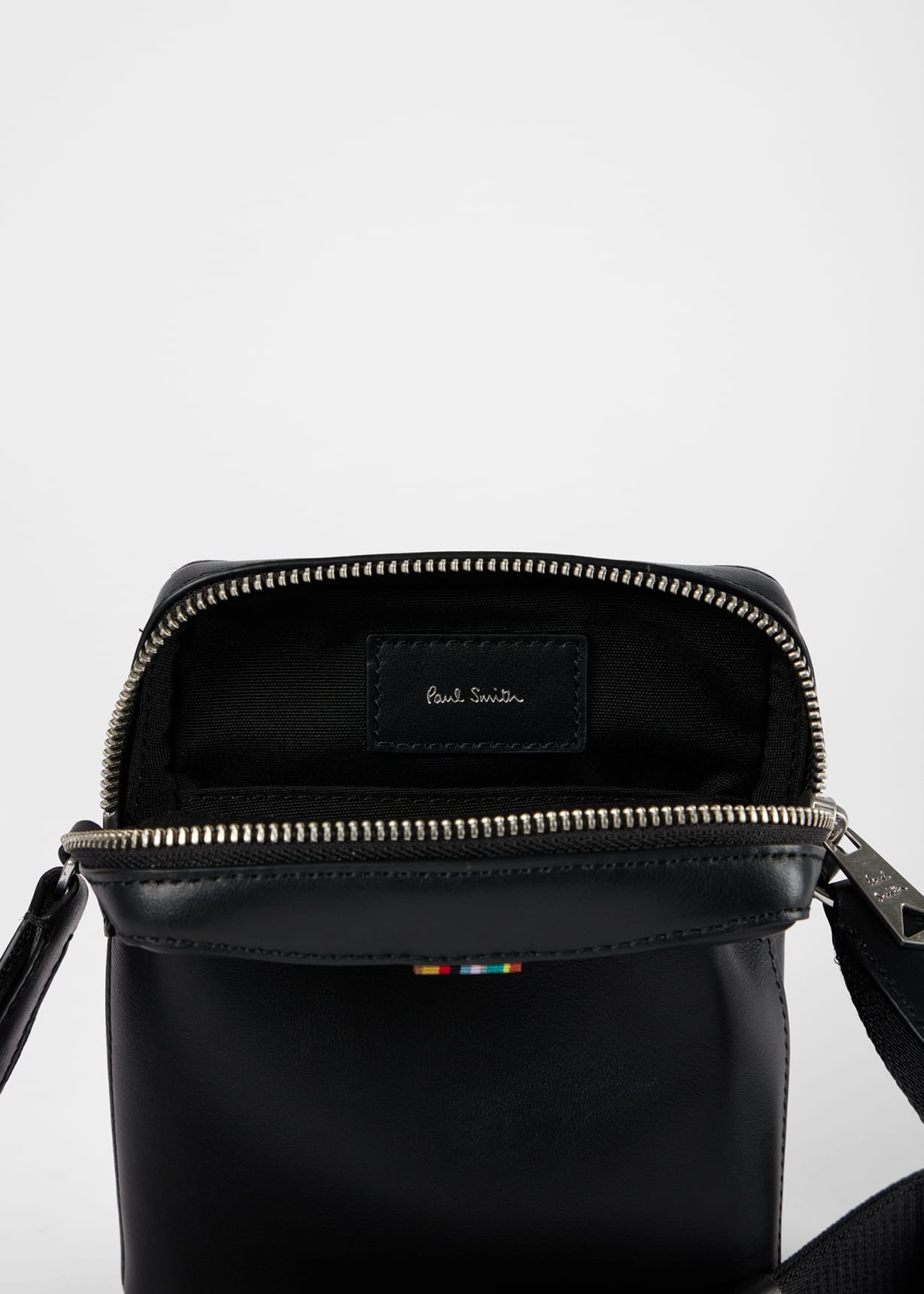 Black Signature Tab Leather Cross Body Pouch