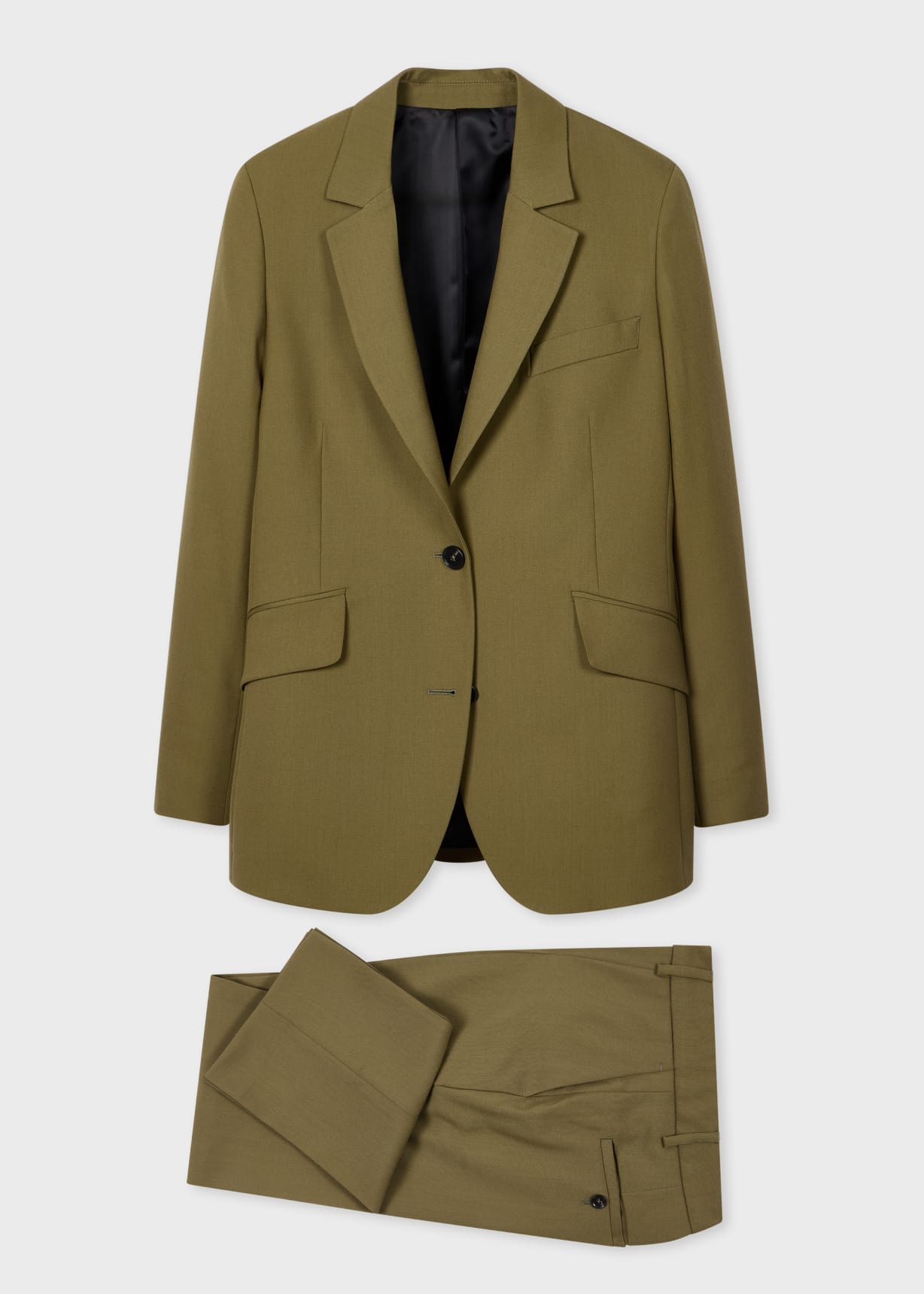 Women's Olive Wool Hopsack Two-Piece Suit