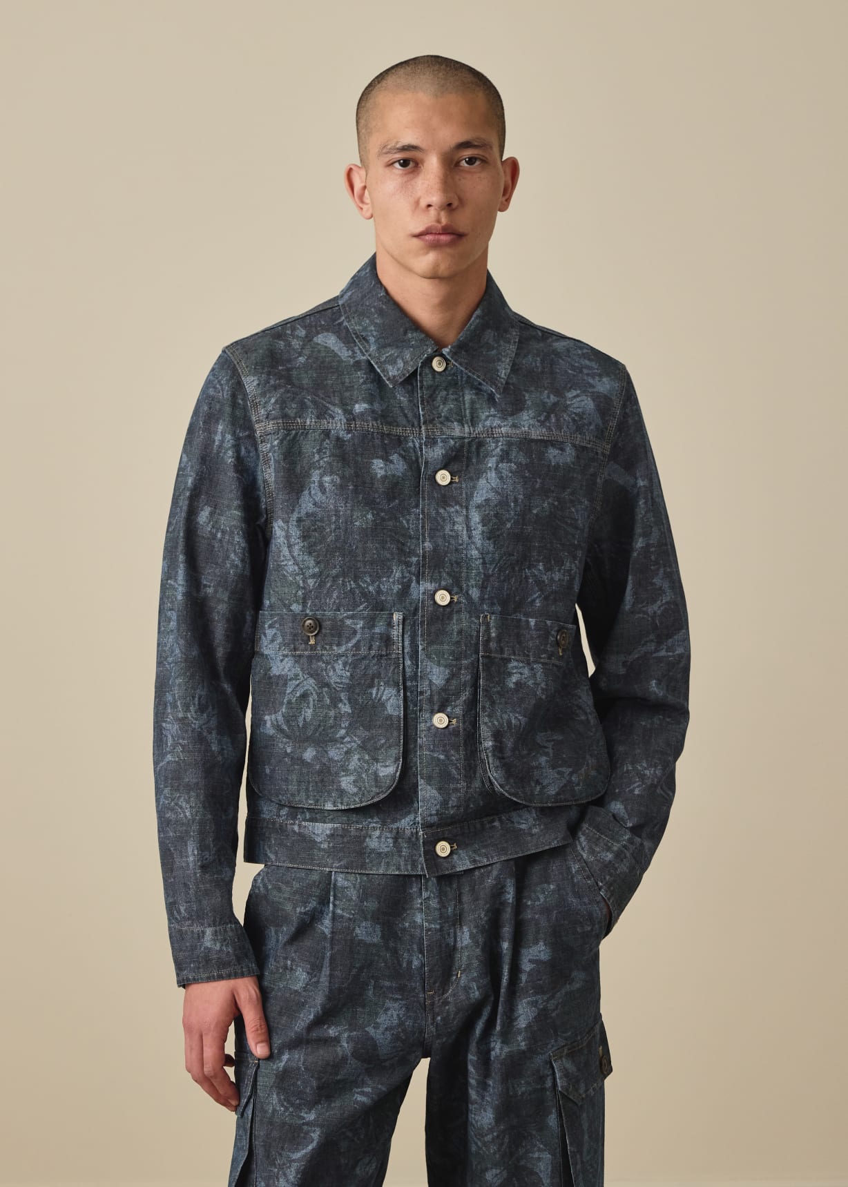 Men's Floral Print Chambray Work Jacket