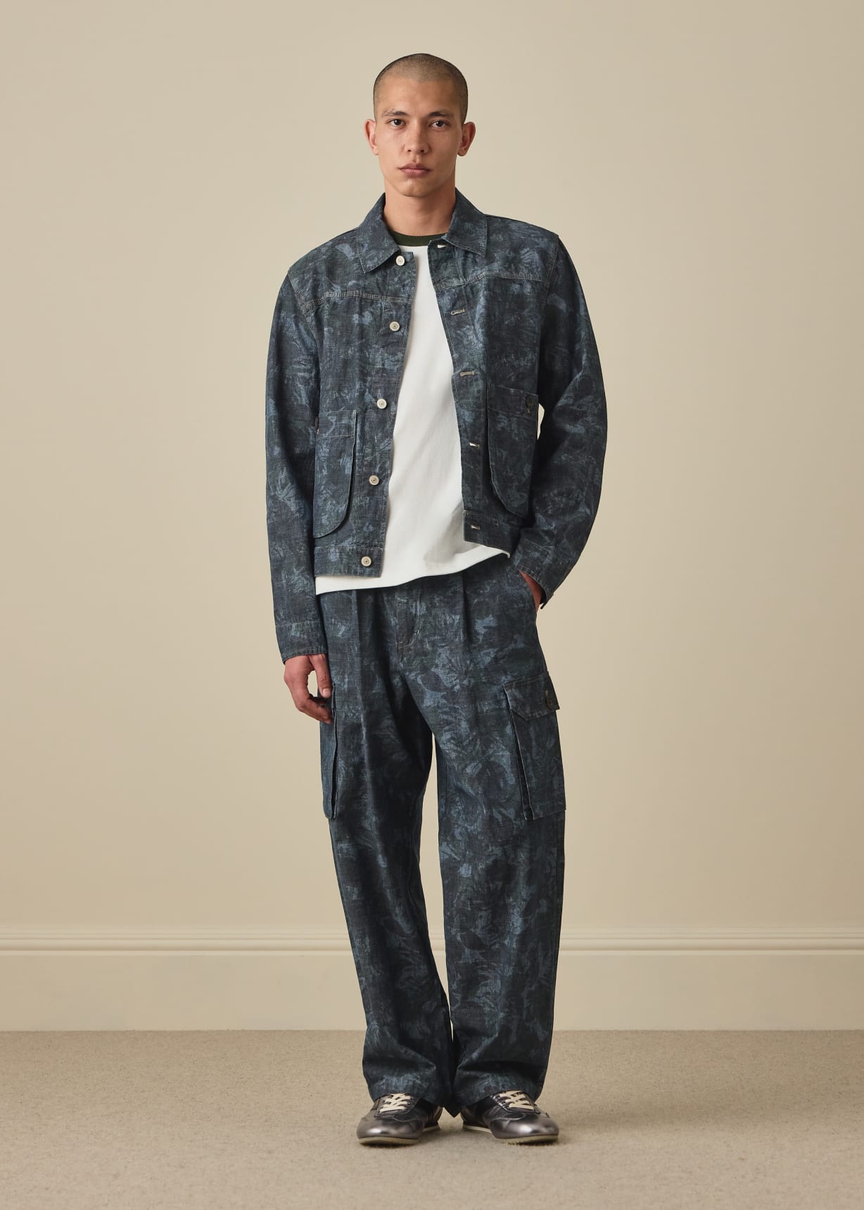 Men's Floral Print Chambray Work Jacket