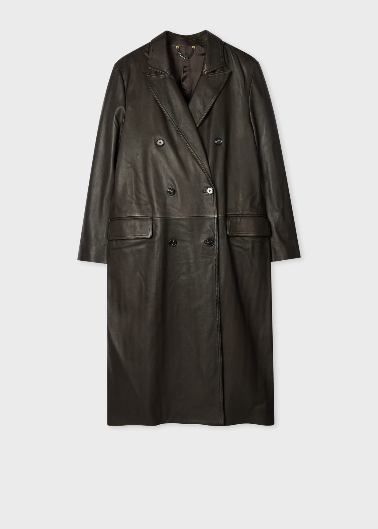 Women's Dark Brown Leather Double-Breasted Coat