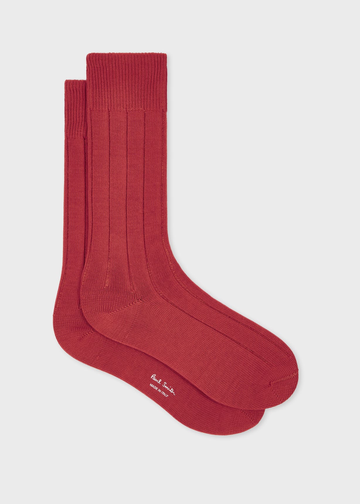 Men's Red Cotton-Blend Ribbed Socks
