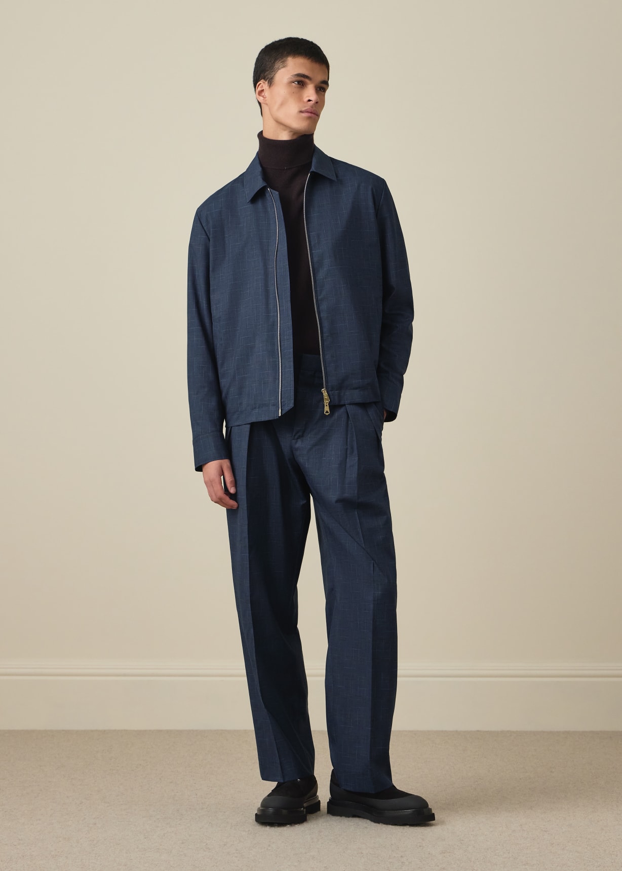 Men's Navy Space-Dye Check Wool Jacket