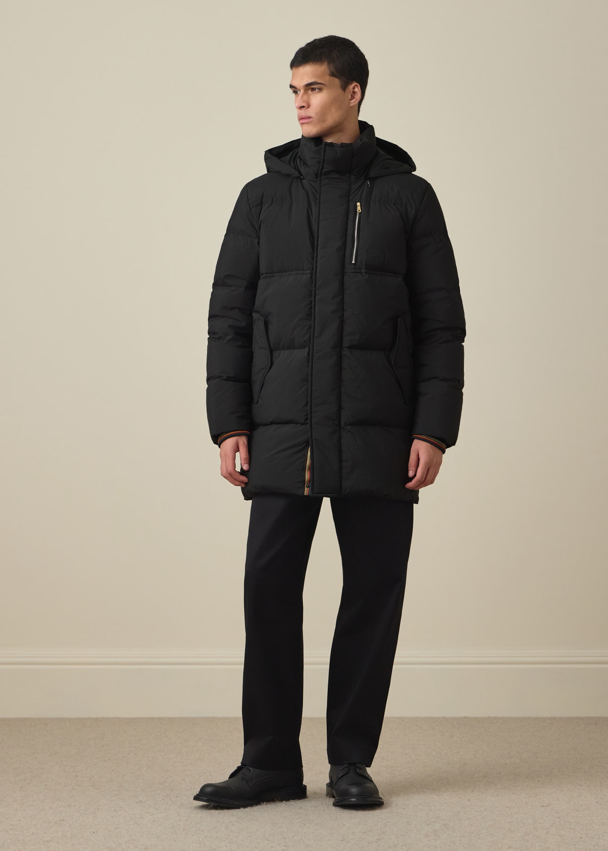 Men's Black Water Repellent Mid-Length Down Coat