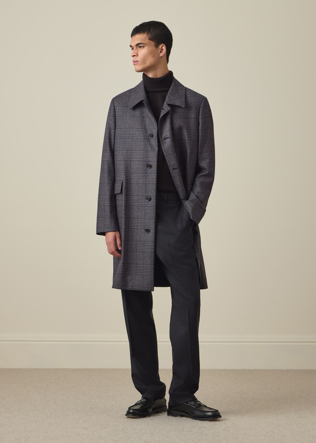 Paul Smith × HARRIS TWEED : ダブルピーコート★L Men's Navy and Brown 'Dream Tweed' Wool-Silk Coat