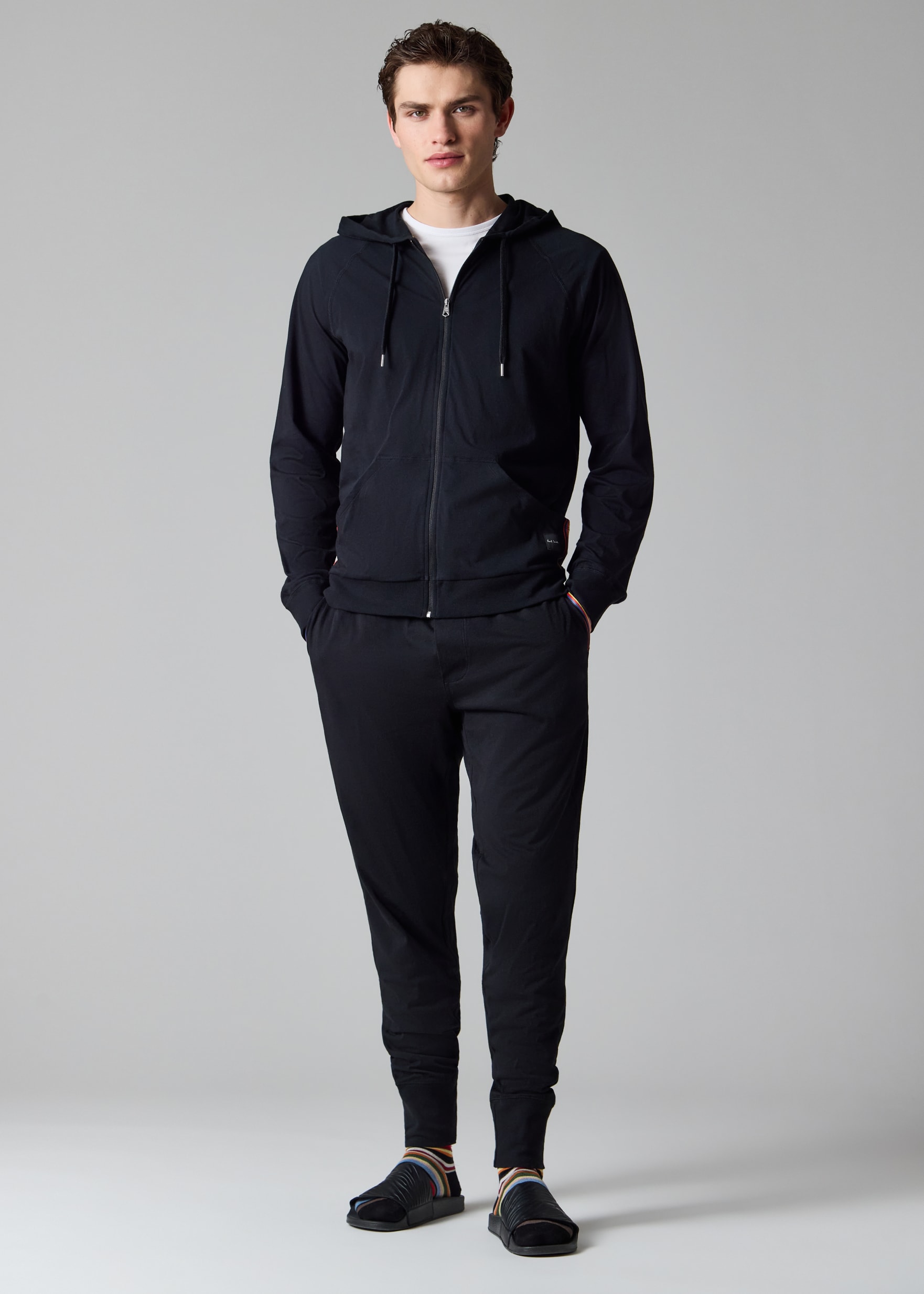 Men's Black Cotton Jersey Zip Lounge Hoodie