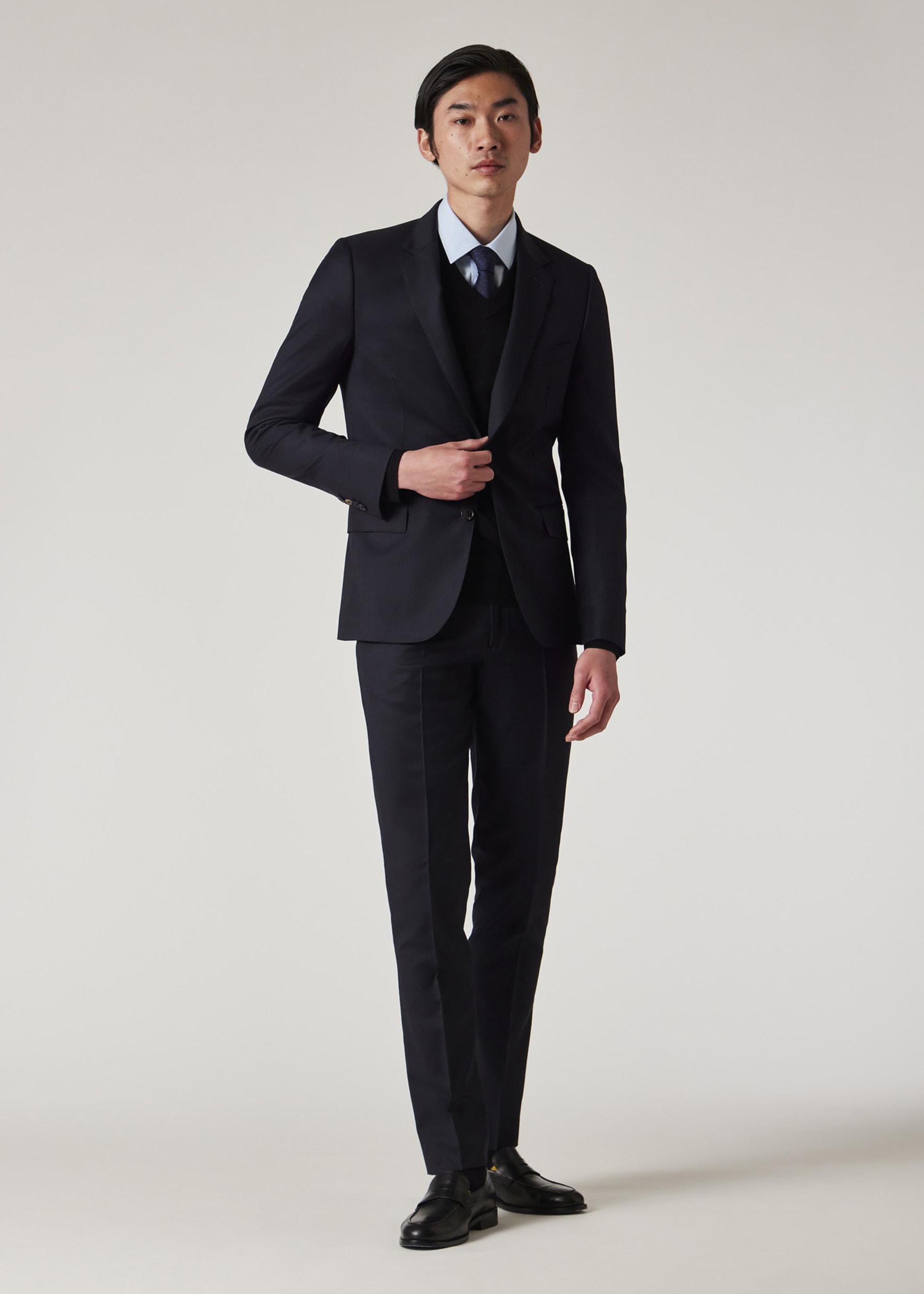 Men's Tailored-Fit Navy Wool Twill Two-Button Suit