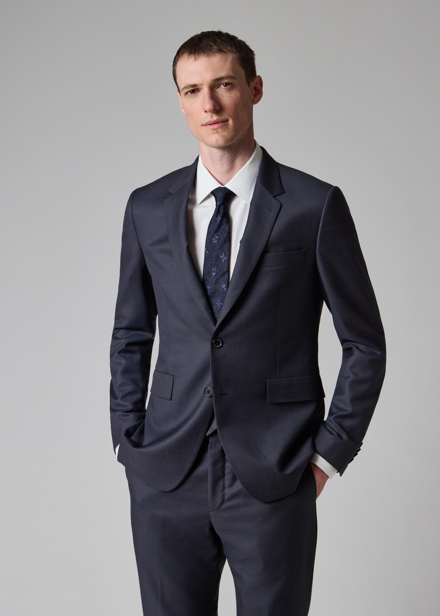 The Kensington - Men's Slim-Fit Dark Navy Pin Dot Wool Suit