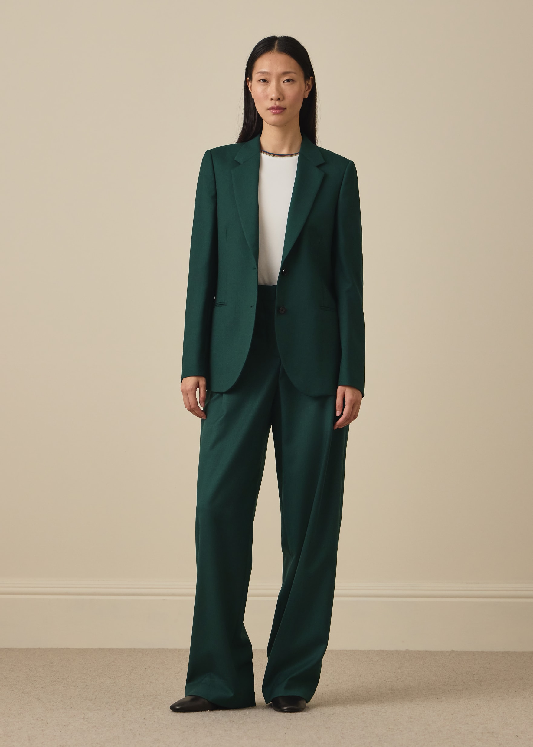 Women's A Suit To Travel In - Dark Green Pleated Wide Leg Wool