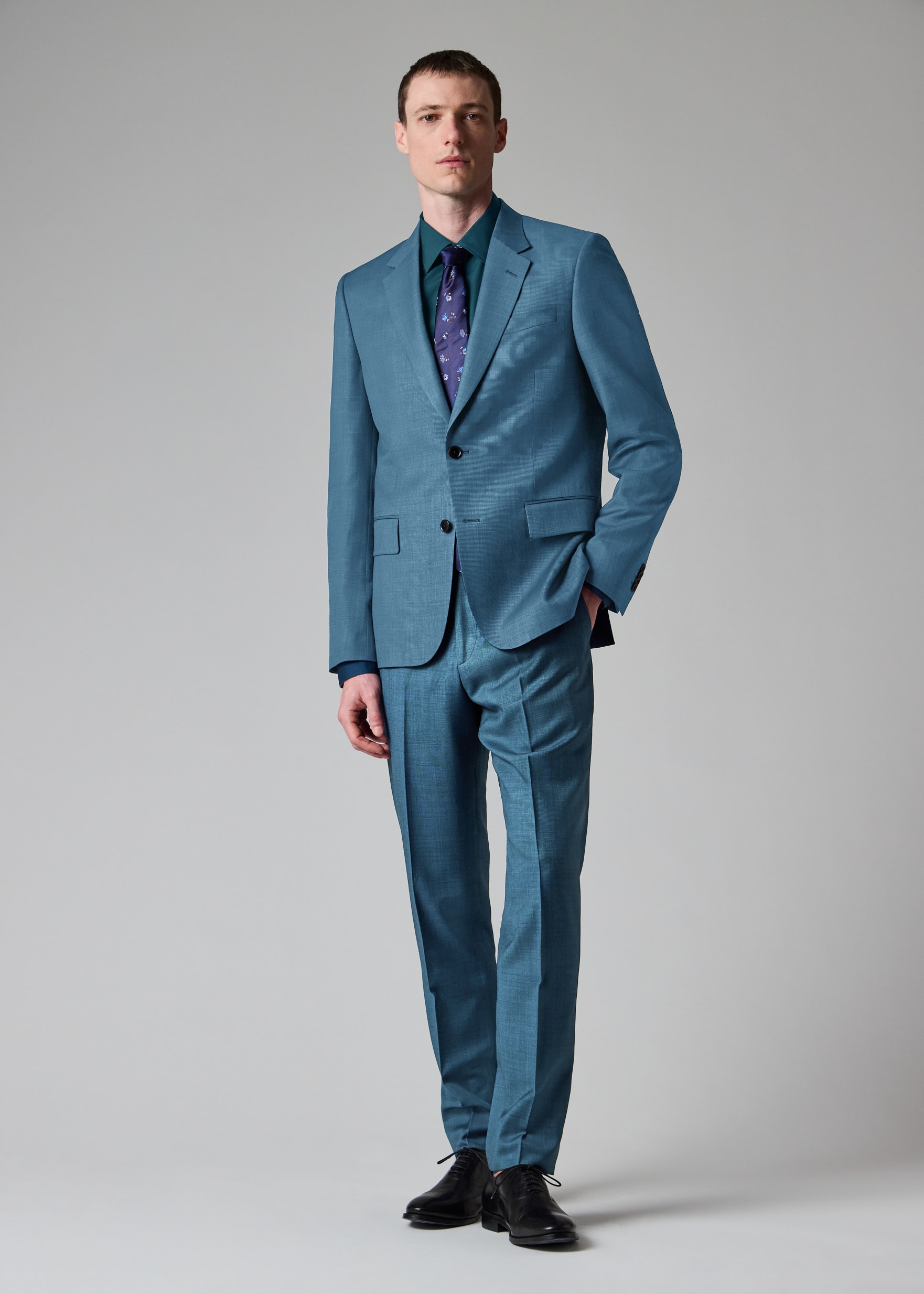 The Soho - Tailored-Fit Teal Sharkskin Wool Suit