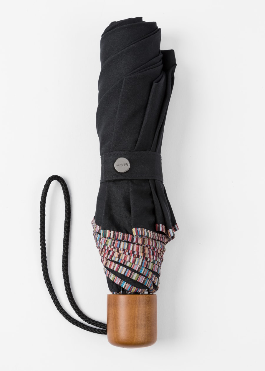 Black 'Signature Stripe' Border Compact Umbrella