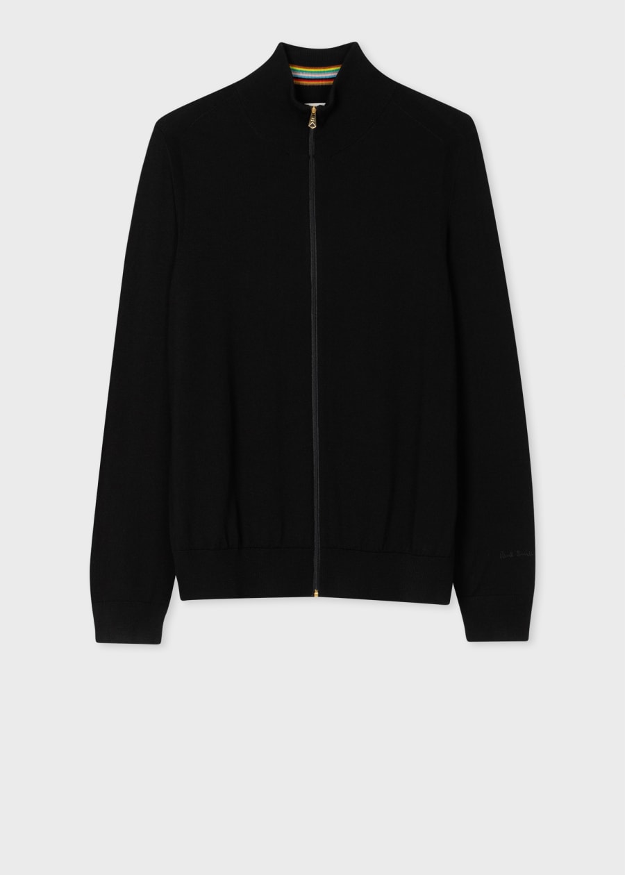 Black Merino Wool Full-Zip Cardigan Paul Smith