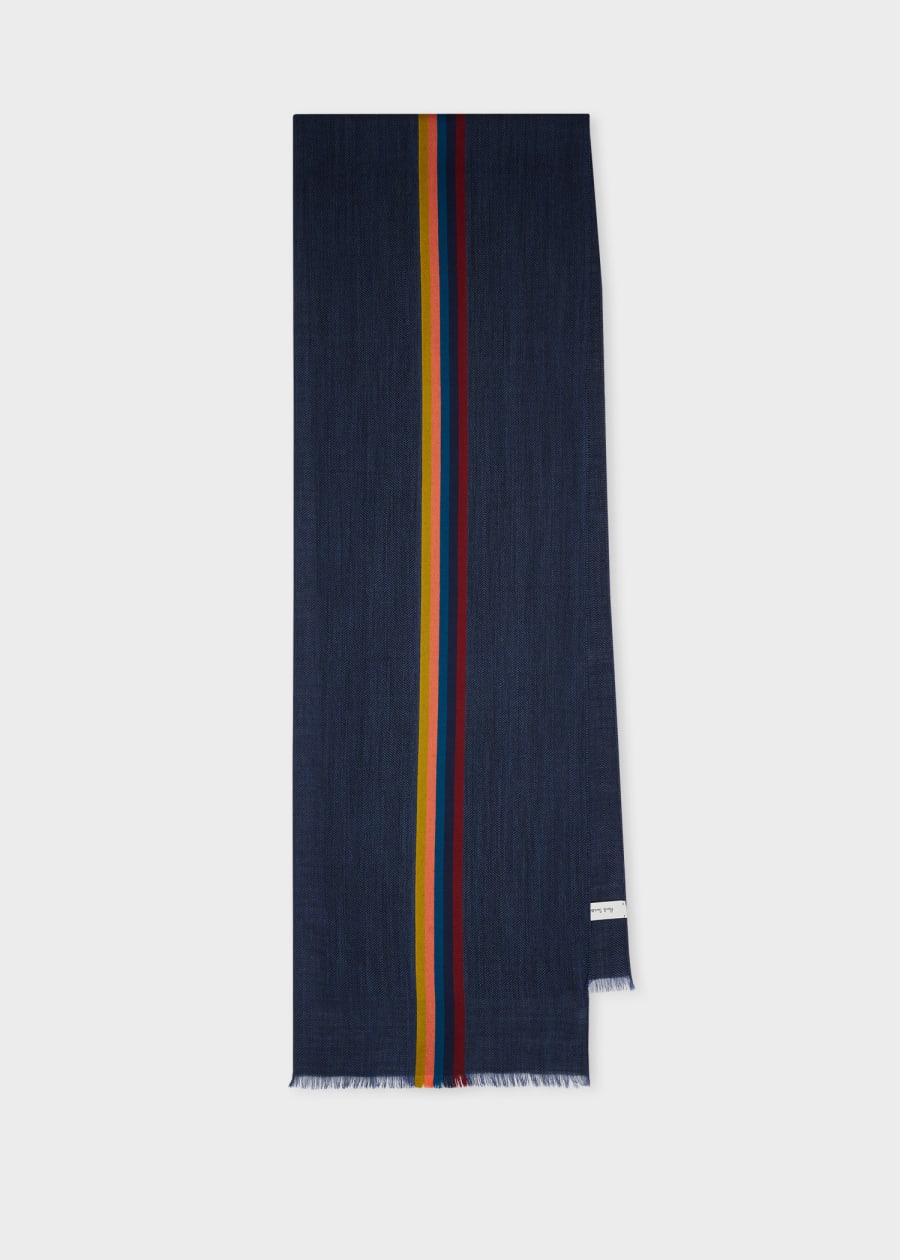 Men's Black Viscose-Wool 'Signature Stripe' Edge Scarf