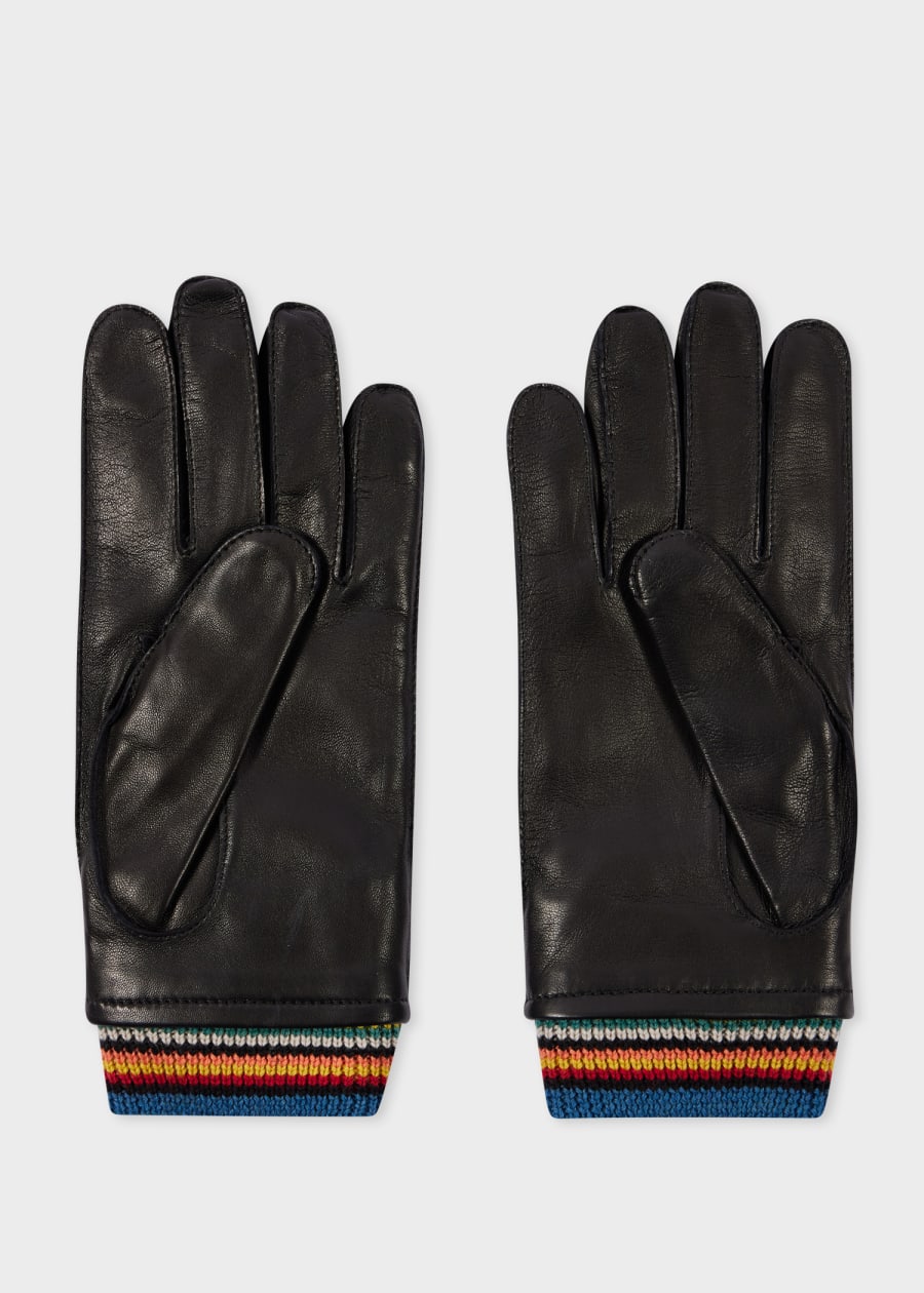 Men's Black Leather Gloves With 'Signature Stripe' Piping