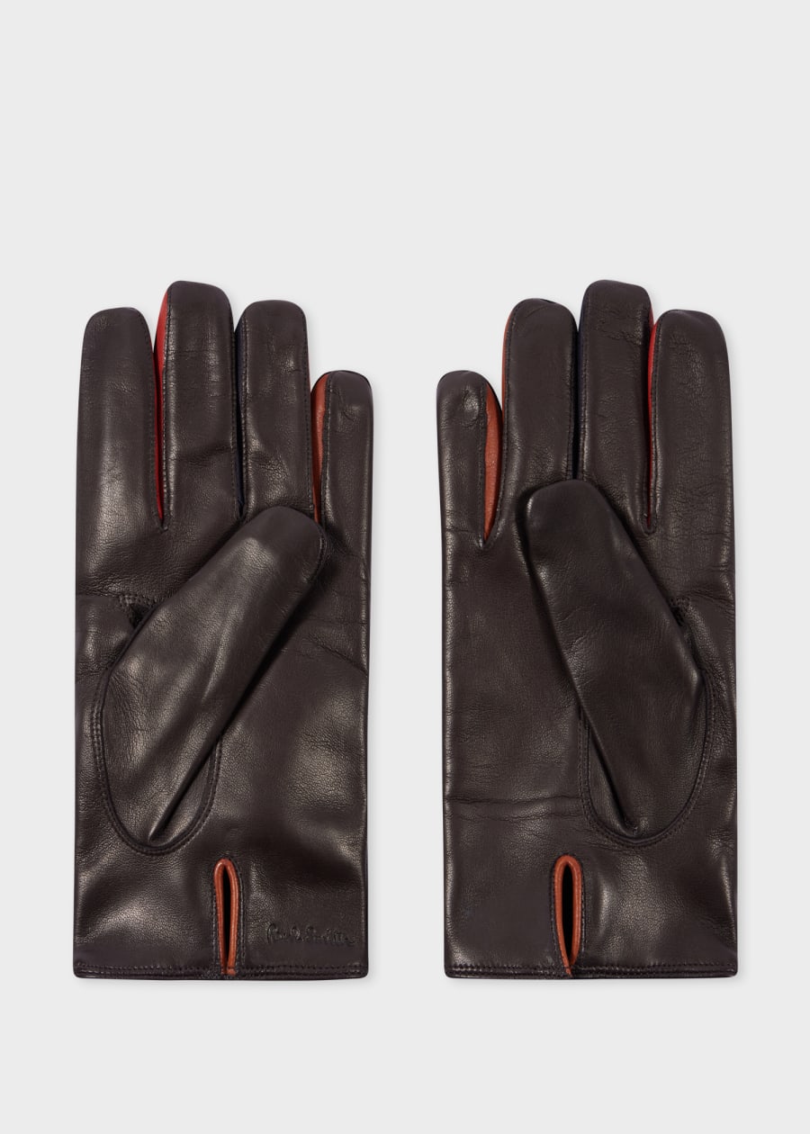 Men's Black Leather Gloves With 'Signature Stripe' Piping