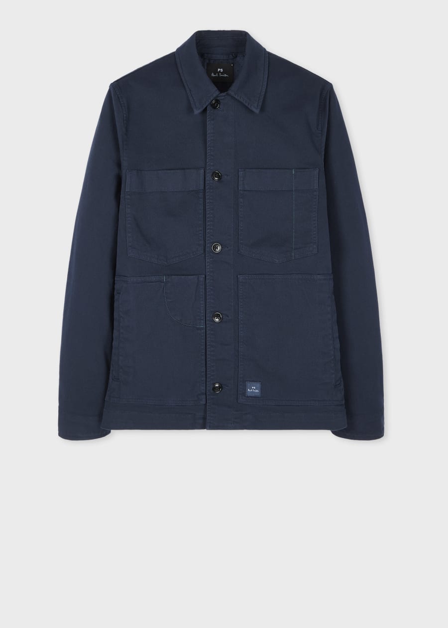 Men's Navy Cotton Seersucker Work Jacket
