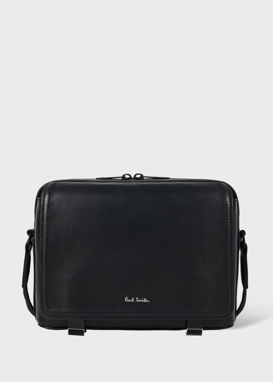 Men's Black Leather 'Signature Stripe' Trim Messenger Bag