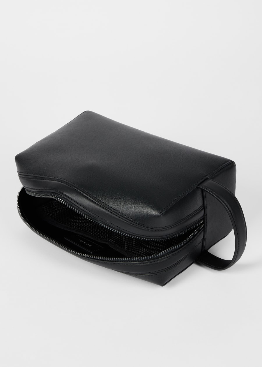 Black Leather 'Signature Stripe' Trim Wash Bag