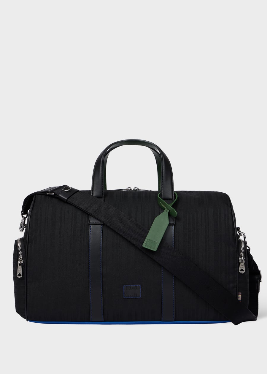 Black Straw-Grain Embossed Leather Messenger Bag