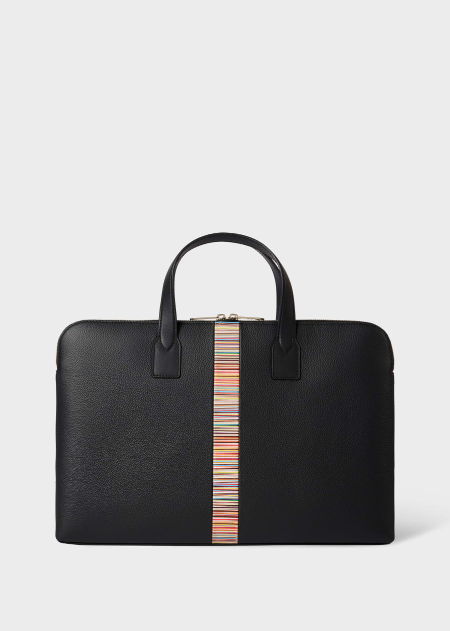 Men's Black Leather 'Signature Stripe' Trim Folio