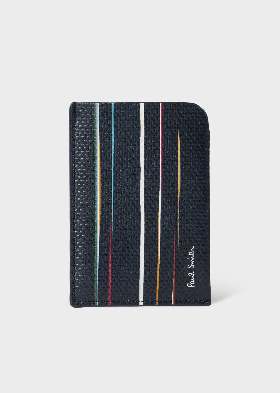 Black 'Signature Stripe' Leather Card Holder