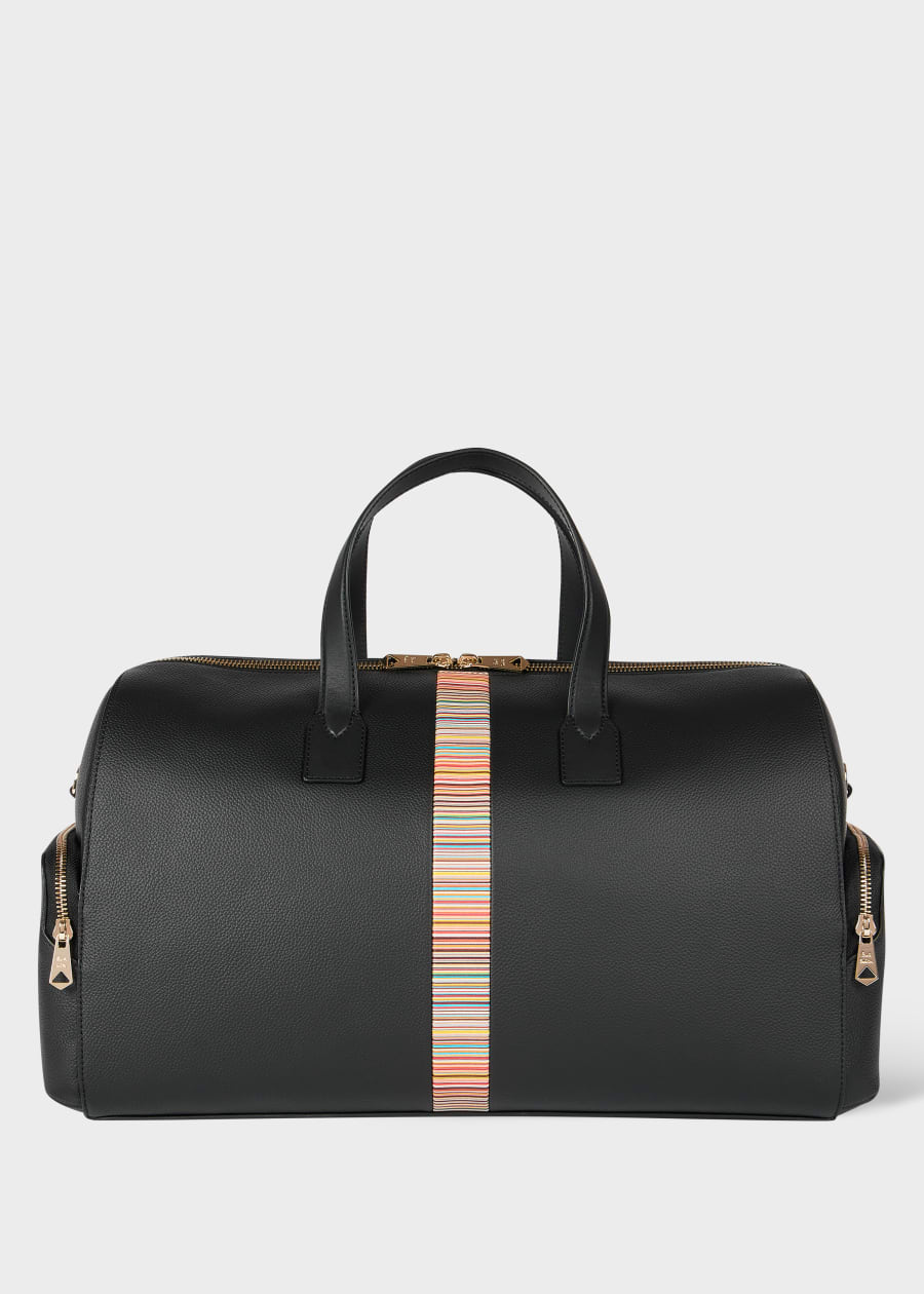 Black Straw-Grain Embossed Leather Messenger Bag