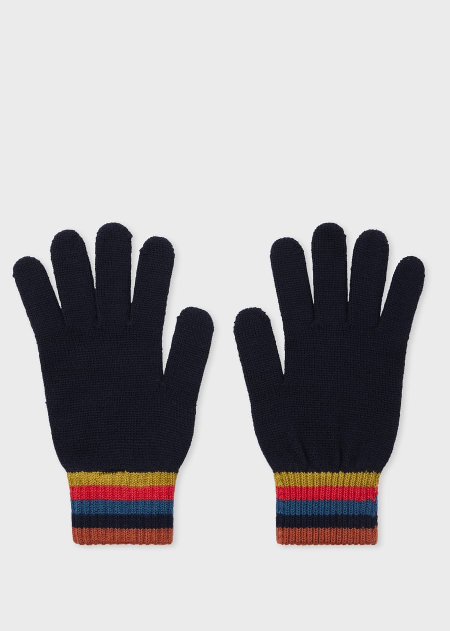 Men's Black Leather Gloves With 'Signature Stripe' Piping
