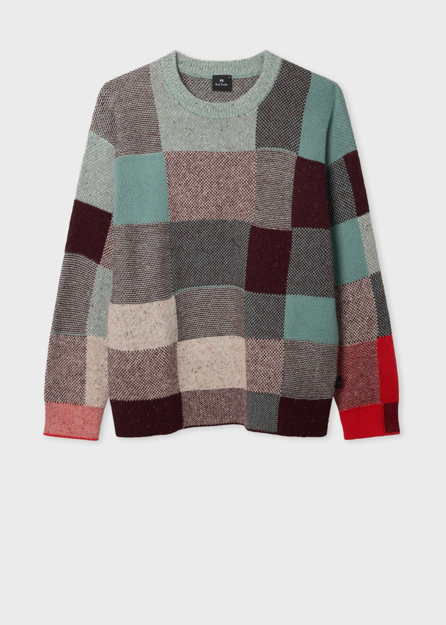 Men's Grey and Blue 'Zine Floral' Cotton Sweater