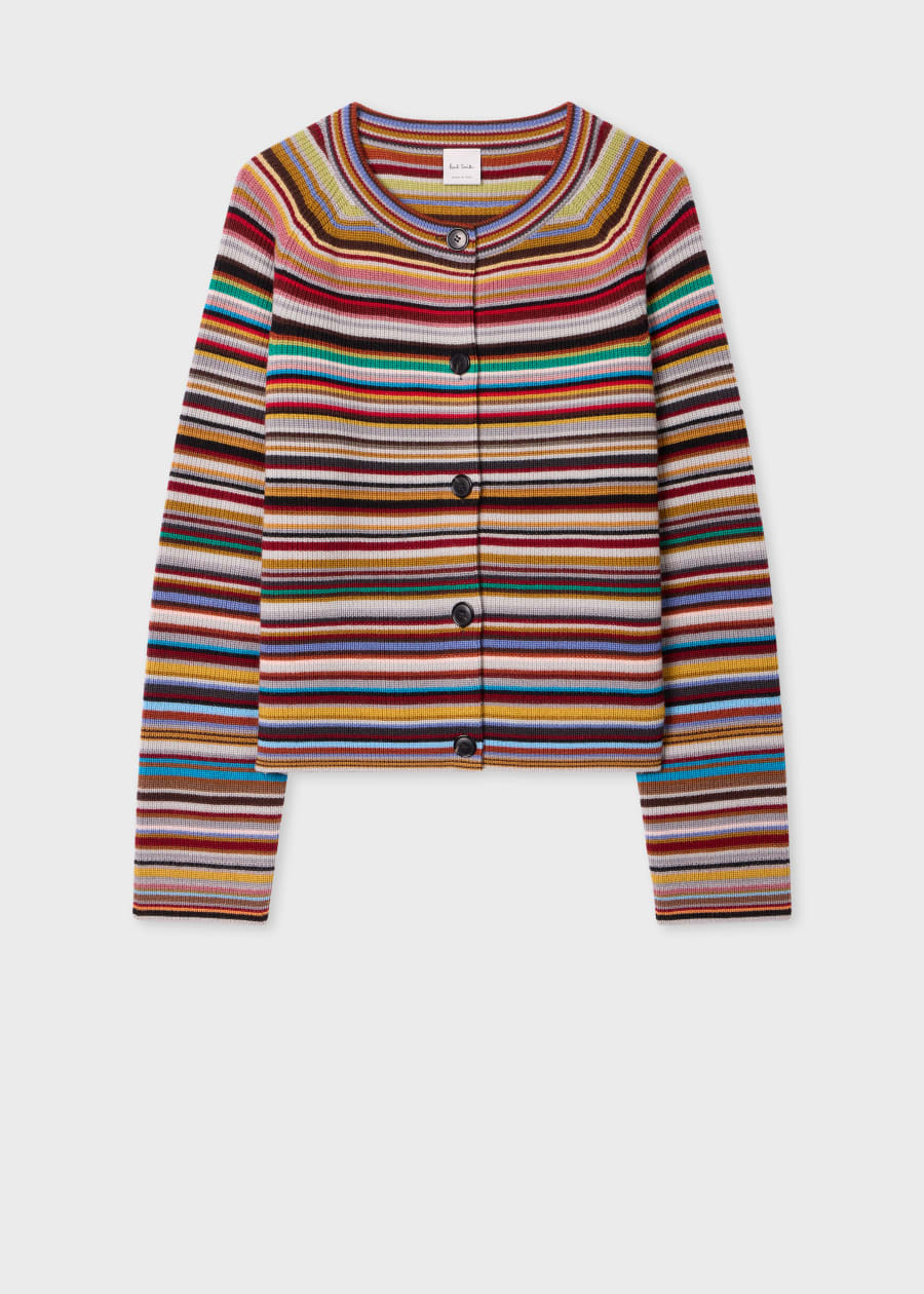 Women's Tan 'Rabbit' Embroidery Merino Wool Cardigan