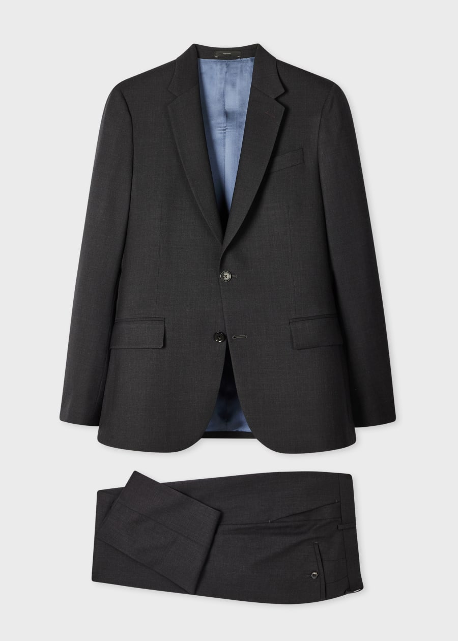 Men's Tailored-Fit Black Wool Twill Two-Button Suit