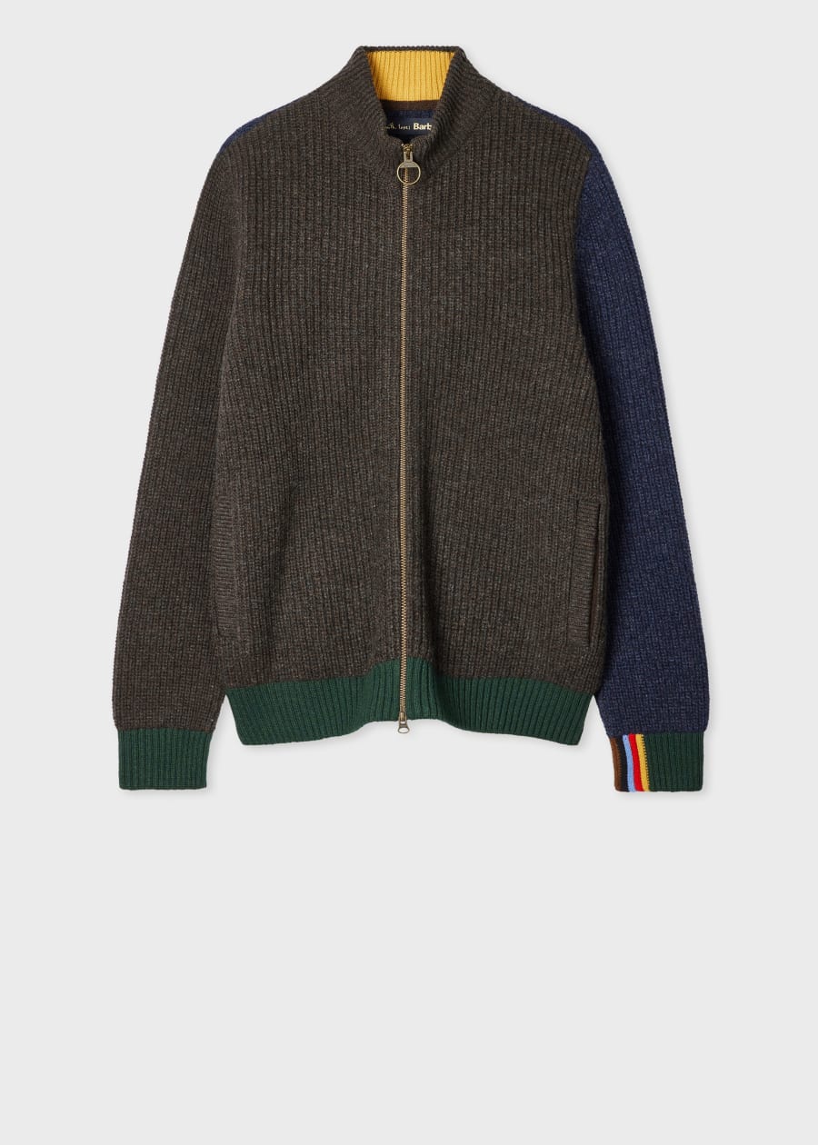 Navy Washable Merino Wool 'Signature Stripe' Zip Cardigan