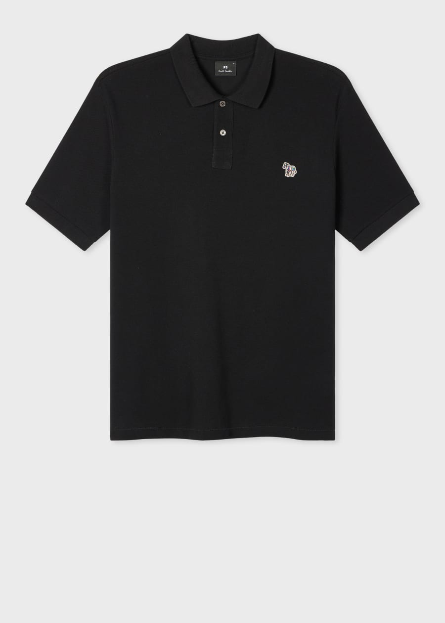 Black Cotton 'Artist Stripe' Placket Polo Shirt
