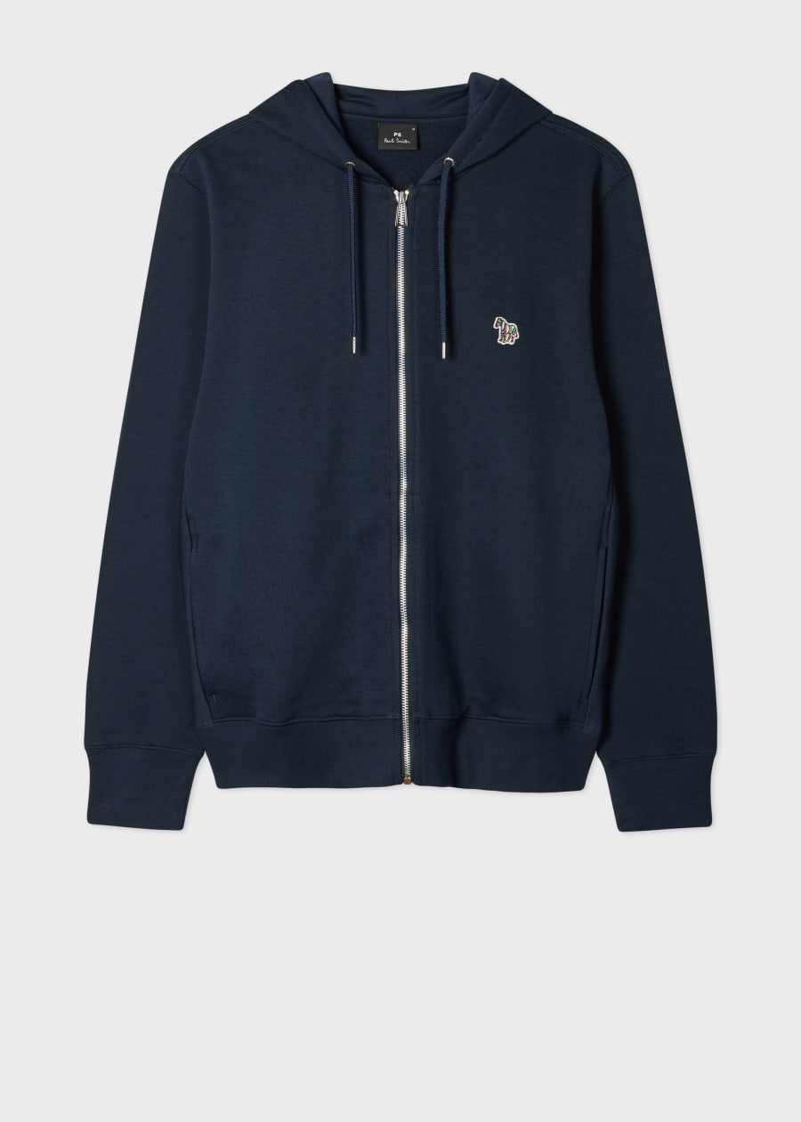 Men's Navy Zip-Front Washable Wool 'Signature Stripe' Hoodie