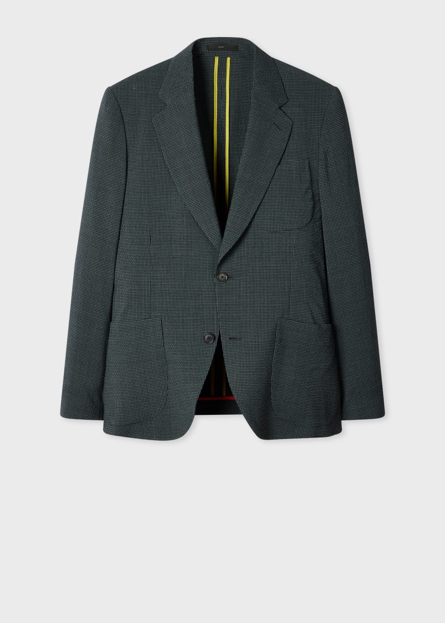 Men's Brown Stretch-Wool Gingham Check Blazer