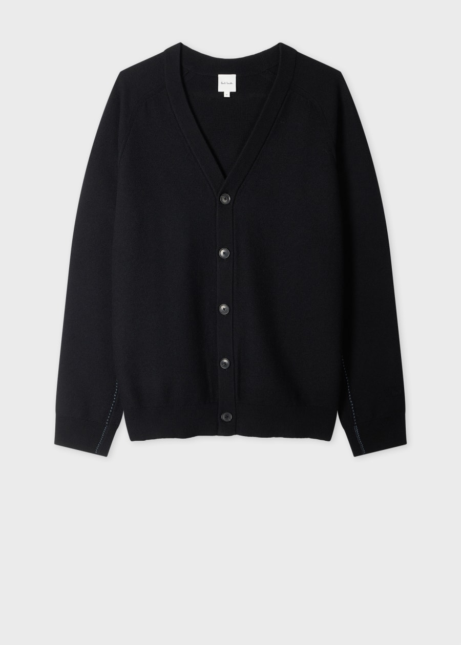 Dark Navy Washable Wool 'Signature Stripe' Cardigan