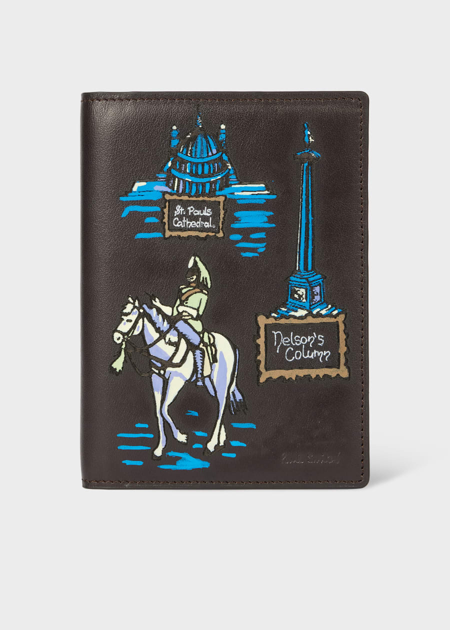 Men's Black 'Hotel Stickers' Leather Passport Holder