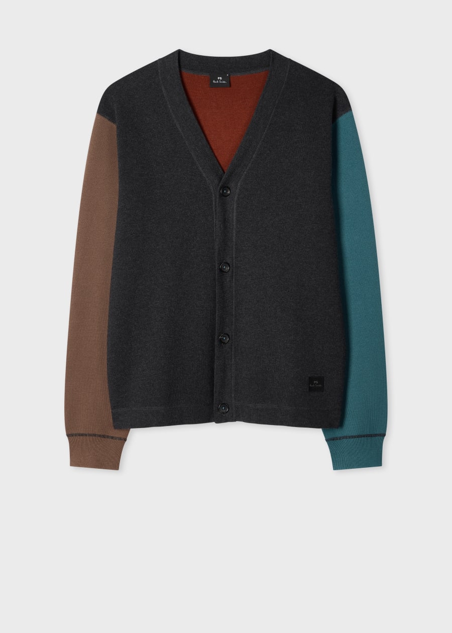 Men's Navy Colour-Block Merino Wool Cardigan