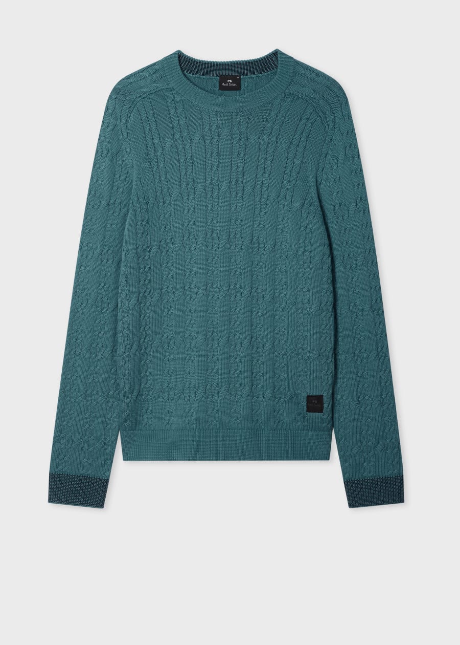 Men's Grey and Blue 'Zine Floral' Cotton Sweater
