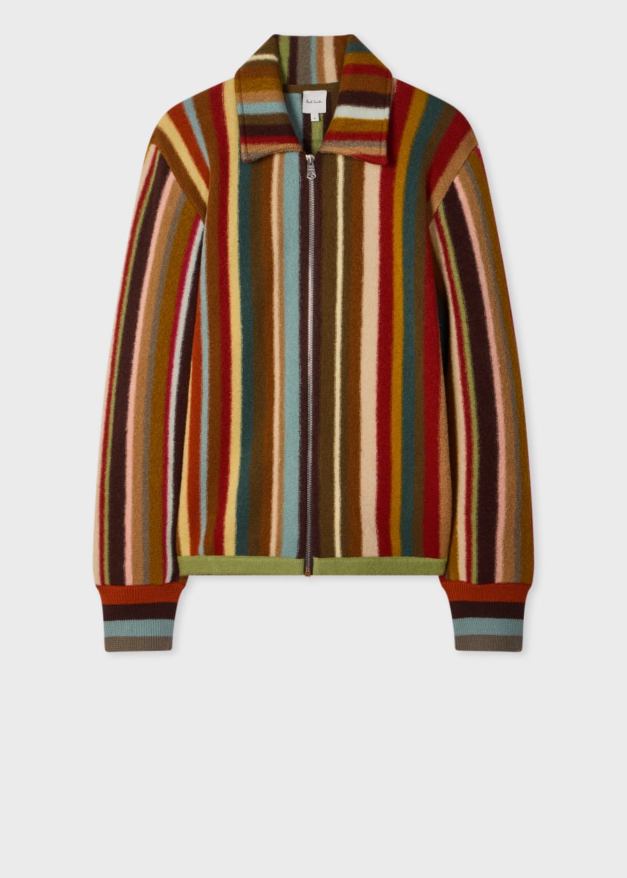 Men's Charcoal 'Artist Stripe' Zip-Through Merino Wool Cardigan