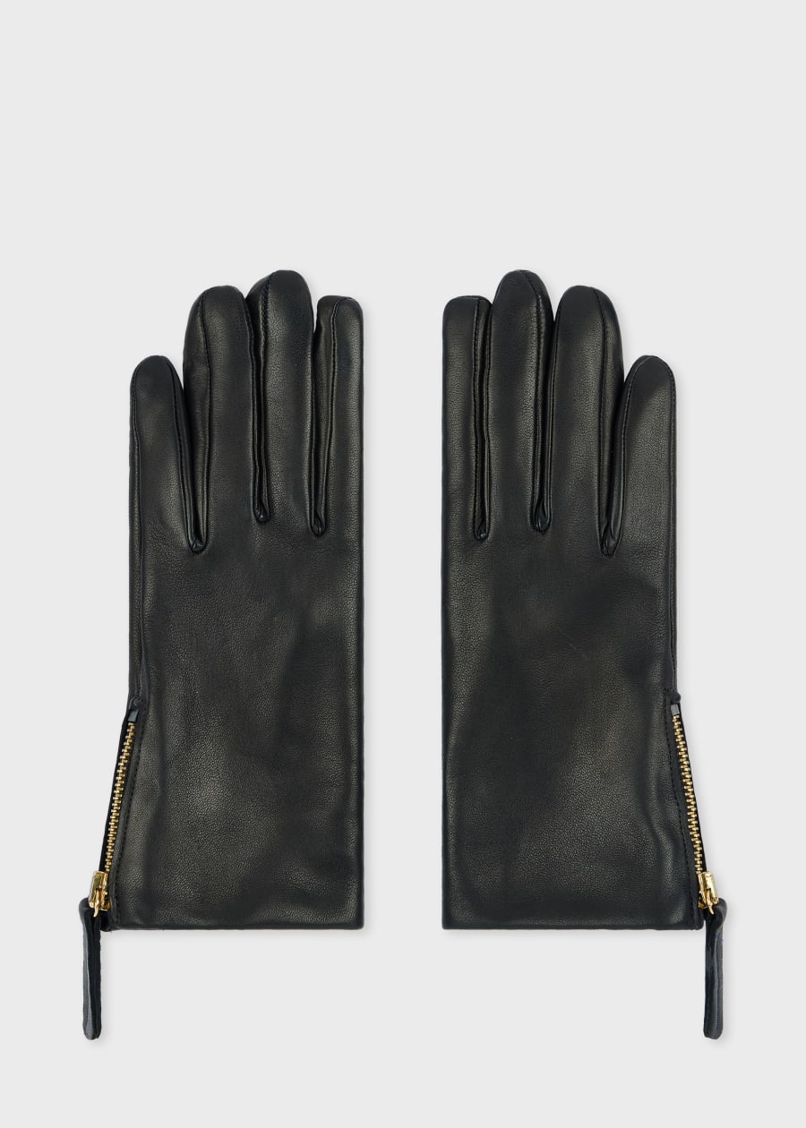 Women's Black Leather 'Signature Stripe' Gloves