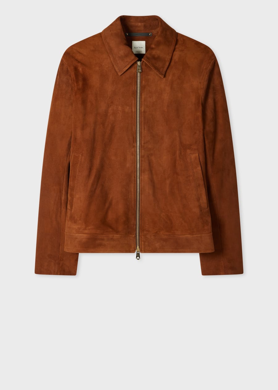 Men's Brown Suede Funnel Neck Jacket