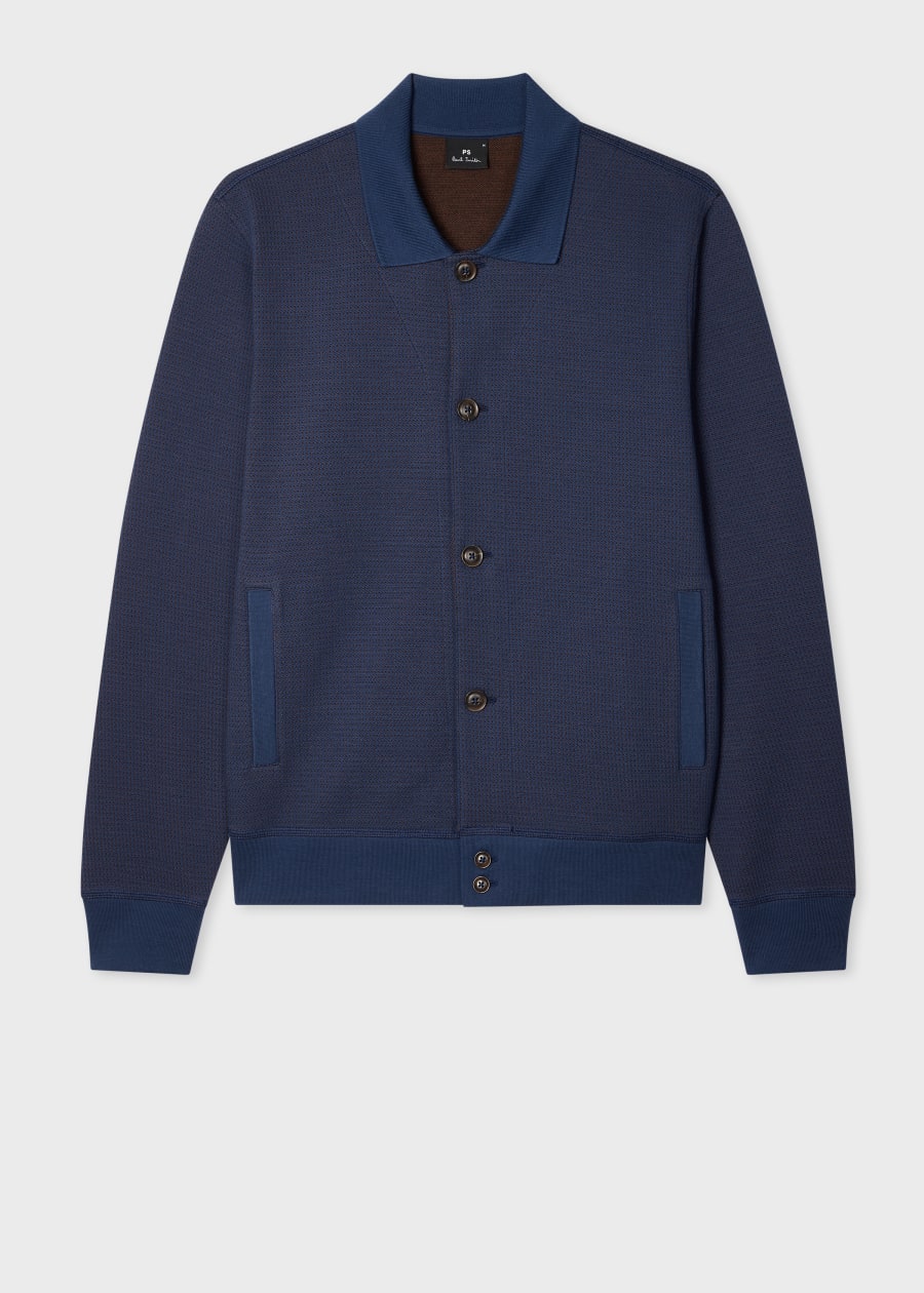 Paul Smith カーディガン ネイビー XL　新品 Men's Navy Textured-Cotton Zip Cardigan