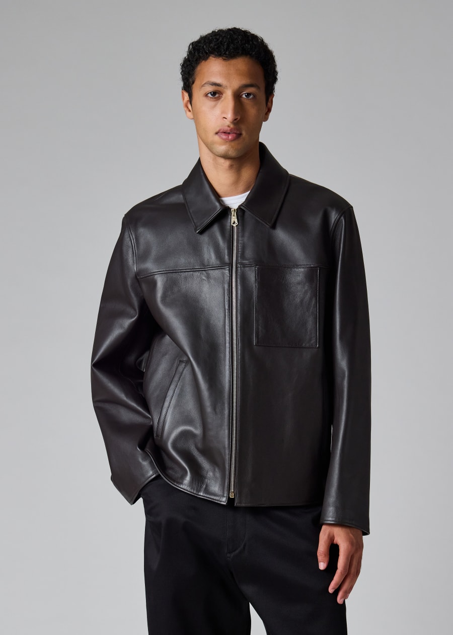 ジャケット・アウター PaulSmith Wool Gaba Check Leather Jacket Men's Designer Leather Jackets | Luxury Leather Jackets for Men