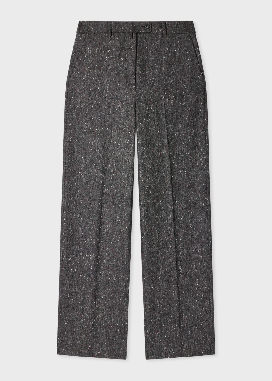 【希少】90s Paul smith wide slacks リネン ウール混 Women's Wool-Blend Navy Seersucker Pinstripe Wide Leg Trousers