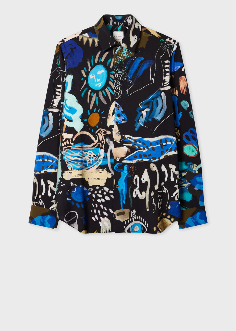 Men's Blue Stripe 'Zine Floral' Print Shirt