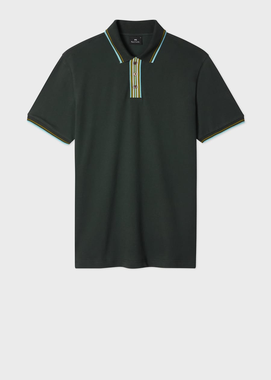 Men's Dark Teal Contrast Tipping Zip-Neck Polo Shirt
