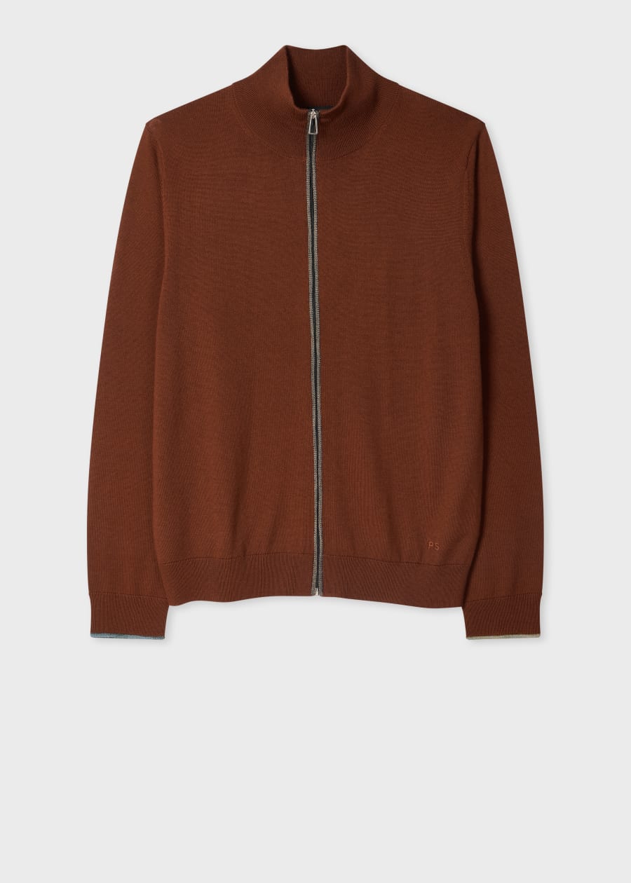 Navy Washable Merino Wool 'Signature Stripe' Zip Cardigan
